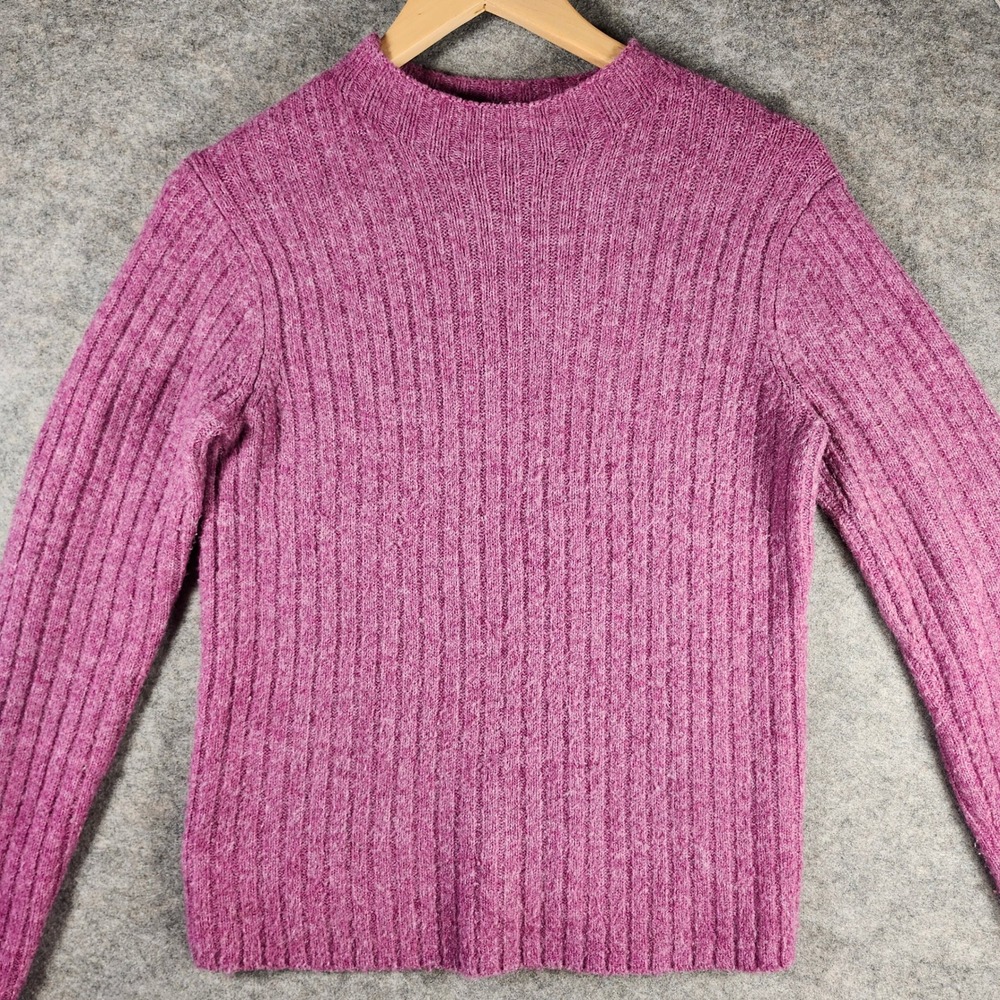 Uniqlo Women Ribbed Wool Blend Mock Neck Long Sleeve Sweater Purple S Minimalist